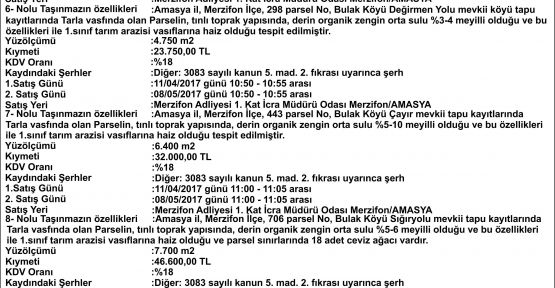 T.C. MERZİFON (SULH HUKUK MAH.) SATIŞ MEMURLUĞU
